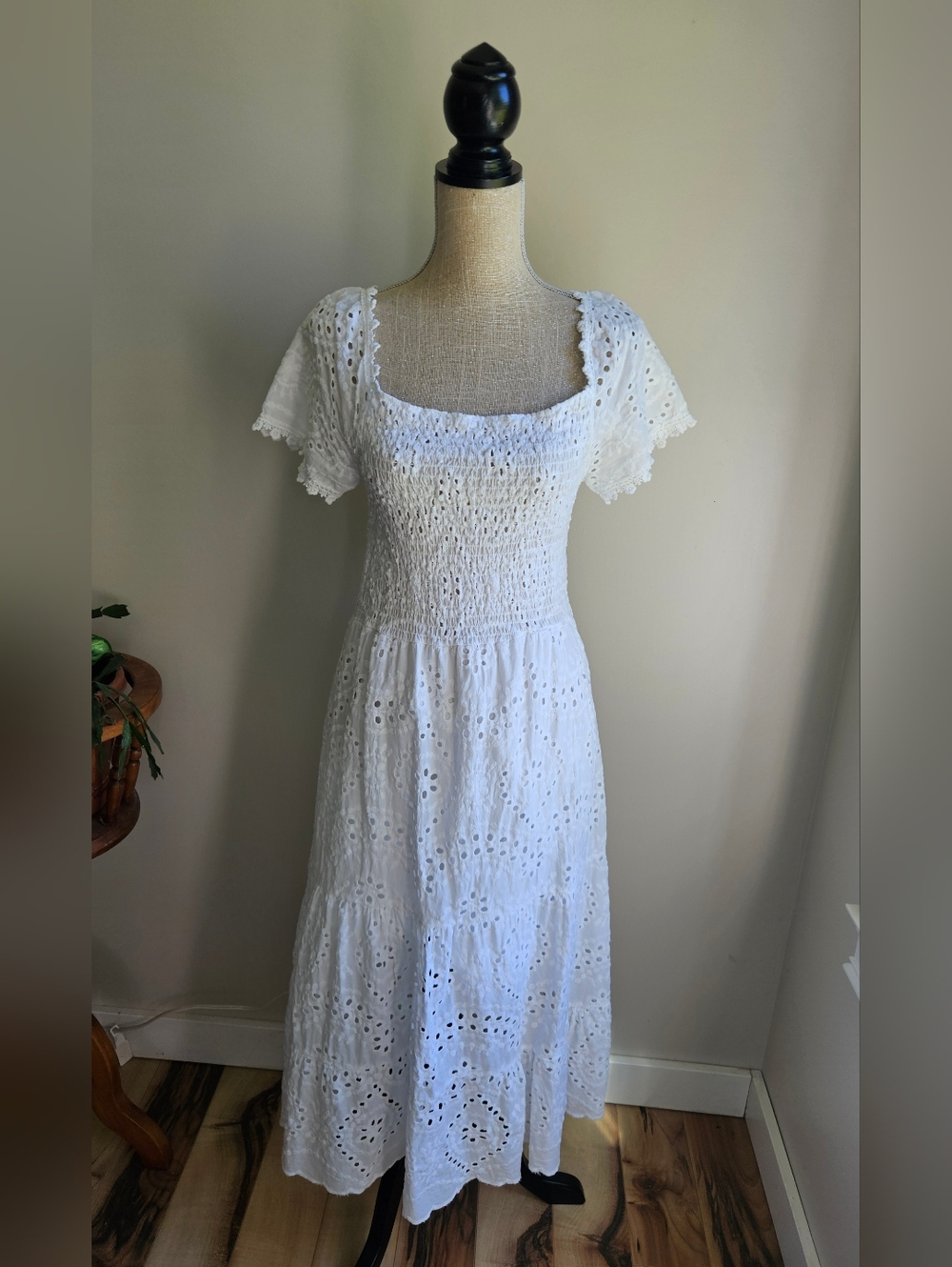 White Eyelet Maxi Dress with Flutter Sleeves - Picture 2 of 5